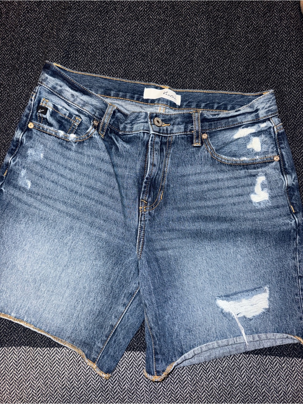 KanCan Medium Wash Distressed Denim Shorts